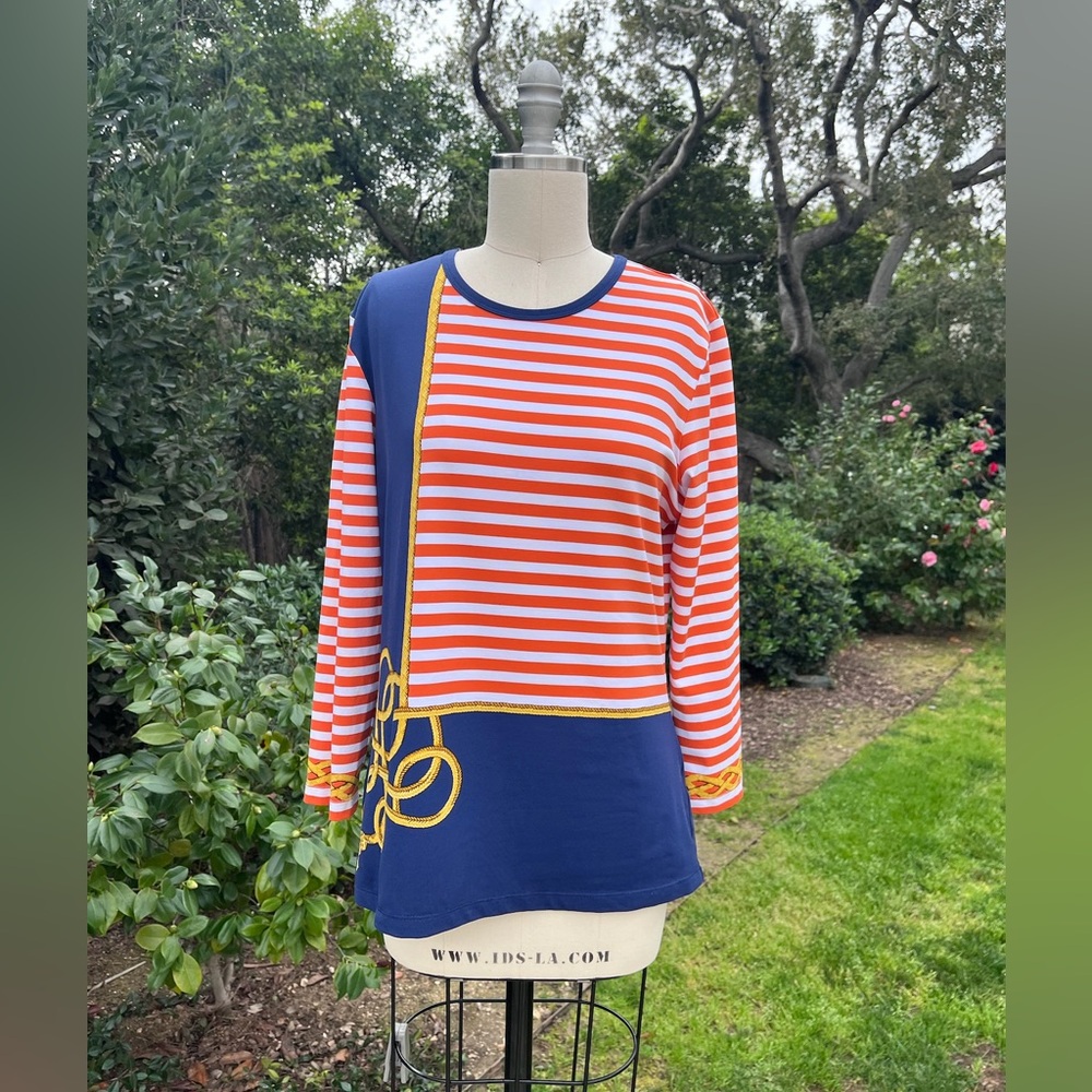 J. Mclaughlin printed top with nautical stripes, rope, and chain - size M